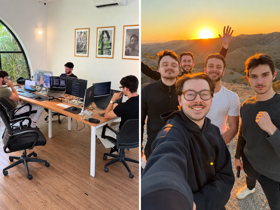 The Emporia team working in the office and together at sunset.